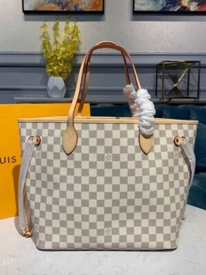 Louis Vuitton Neverfull MM Tote Bag Damier Azur Canvas Rose Ballerine Pink For Women, Women’s Bags, Shoulder Bags 12.2in/31cm LV N41605