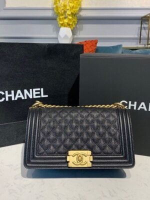Chanel Boy Handbag Gold Toned Hardware Black For Women, Women’s Bags, Shoulder And Crossbody Bags 9.8in/25cm A67086