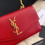 UPTOWN CHAIN WALLET IN CROCODILE-EMBOSSED SHINY LEATHER