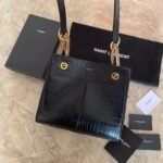 YSL Saint Laurent classic reproduction crocodile pattern shopping bag with detachable chain, bronze metal chain