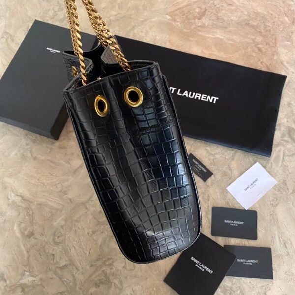 YSL Saint Laurent classic reproduction crocodile pattern shopping bag with detachable chain, bronze metal chain
