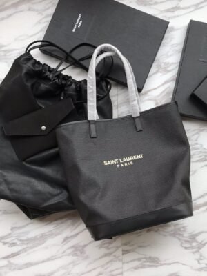 RIVE GAUCHE N/S TOTE BAG IN PRINTED LINEN AND LEATHER