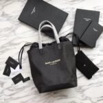 RIVE GAUCHE N/S TOTE BAG IN PRINTED LINEN AND LEATHER