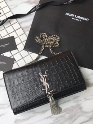 MONOGRAM CHAIN WALLET IN CROCODILE EMBOSSED SHINY LEATHER