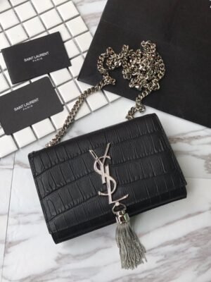 MONOGRAM CHAIN WALLET IN CROCODILE EMBOSSED SHINY LEATHER