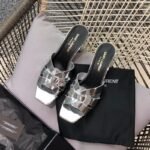 TRIBUTE HEELED MULES IN CROCODILE-EMBOSSED SHINY LEATHER