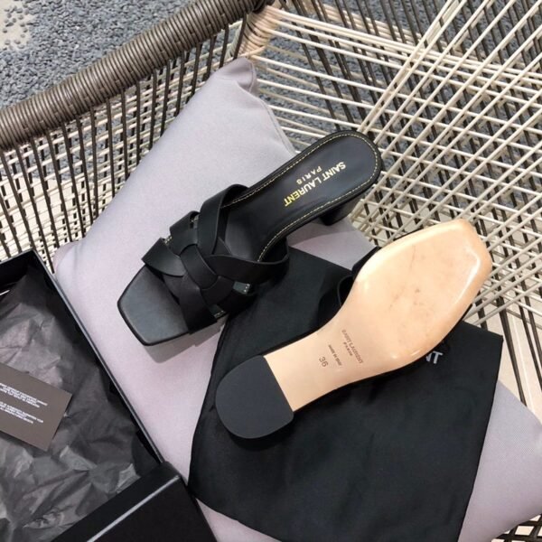 TRIBUTE HEELED MULES IN CROCODILE-EMBOSSED SHINY LEATHER