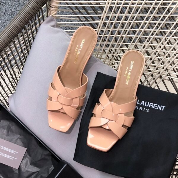 TRIBUTE HEELED MULES IN CROCODILE-EMBOSSED SHINY LEATHER