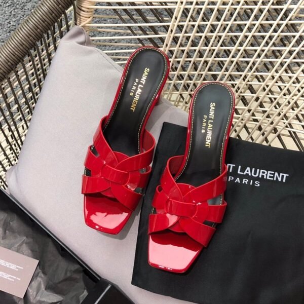 TRIBUTE HEELED MULES IN CROCODILE-EMBOSSED SHINY LEATHER
