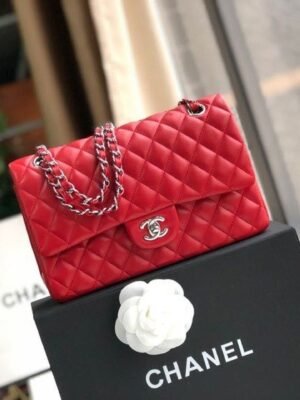 Chanel Classic HandBag Red For Women 9.9in/25.5cm A01112