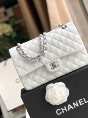 Chanel Classic HandBag White For Women 9.9in/25.5cm A01112