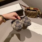 Gucci Beige/Blue GG Canvas And Leather Bow Ballet Flats