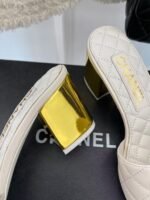 Chanel REV White Lambskin Quilted CC Gold Logo Cone Heel Mule Slide Sandal