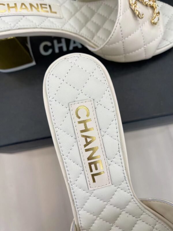 Chanel REV White Lambskin Quilted CC Gold Logo Cone Heel Mule Slide Sandal