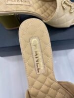 CHANEL 2023 BLACK GOATSKIN SHINY LEATHER GOLD CC SLIDES HIGH HEELS