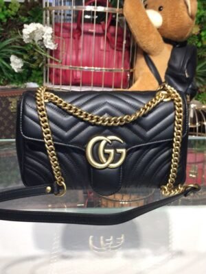 Gucci GG Marmont Small Matelassé Shoulder Bag Black For Women 10in/25cm 443497 DTDIT 1000