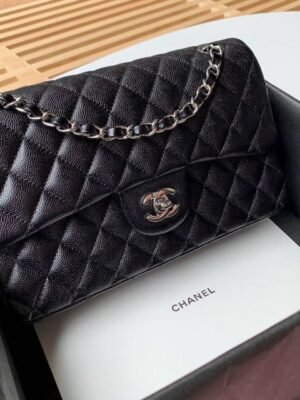 Chanel Classic Handbag Silver Hardware Black?For Women, Women’s Bags, Shoulder And Crossbody Bags 10.2in/26cm A01112