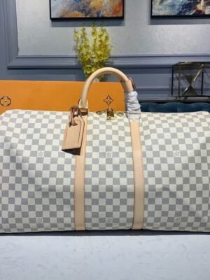 Louis Vuitton Keepall Bandouliere 55 Damier Azur Canvas For Women, Women’s Handbags, Travel Bags 21.7in/55cm LV N41429