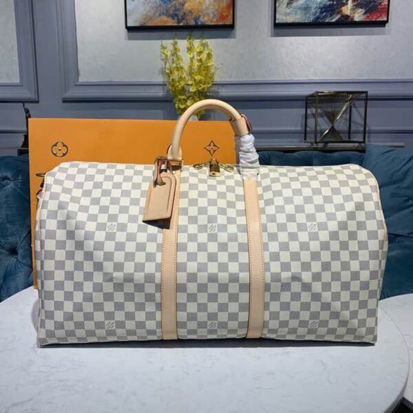 Louis Vuitton Keepall Bandouliere 55 Damier Azur Canvas For Women, Women’s Handbags, Travel Bags 21.7in/55cm LV N41429