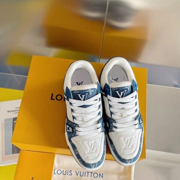 LV trainer blue denim with white leather