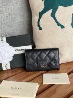 Chanel Classic Card Holder Silver Black For Women, Women’s Wallet 4.5in/11.5cm