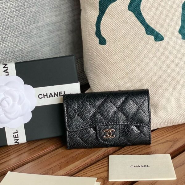 Chanel Classic Card Holder Silver  Black For Women, Women’s Wallet 4.5in/11.5cm