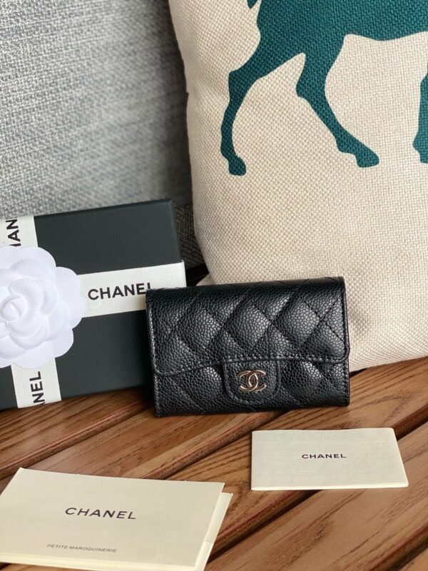 Chanel Classic Card Holder Silver Black For Women, Women’s Wallet 4.5in/11.5cm