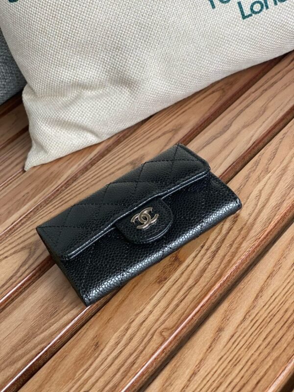 Chanel Classic Card Holder Silver Black For Women, Women’s Wallet 4.5in/11.5cm