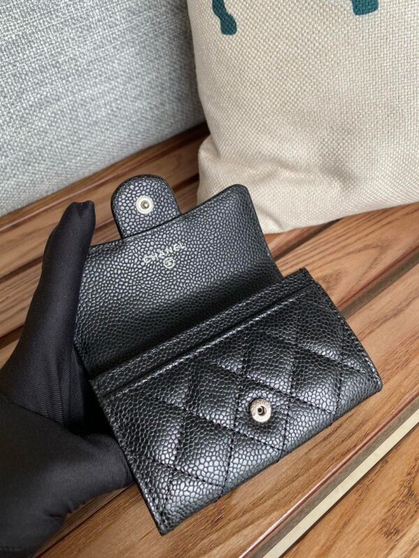 Chanel Classic Card Holder Silver Black For Women, Women’s Wallet 4.5in/11.5cm