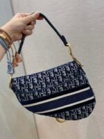 Christian Dior Saddle Bag Blue Oblique Canvas Gold Toned Hardware For Women 25cm/10in CD