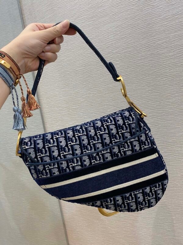 Christian Dior Saddle Bag Blue Oblique Canvas Gold Toned Hardware For Women 25cm/10in CD