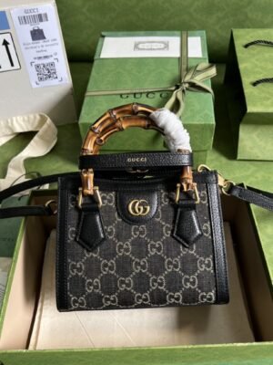 Gucci Diana Jumbo GG Mini Tote Bag Handbag Canvas Lining Black For Women 7.9in/20cm GG 655661 UKMFT 2672