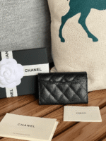 Chanel Classic Card Holder Silver Black For Women, Women’s Wallet 4.5in/11.5cm