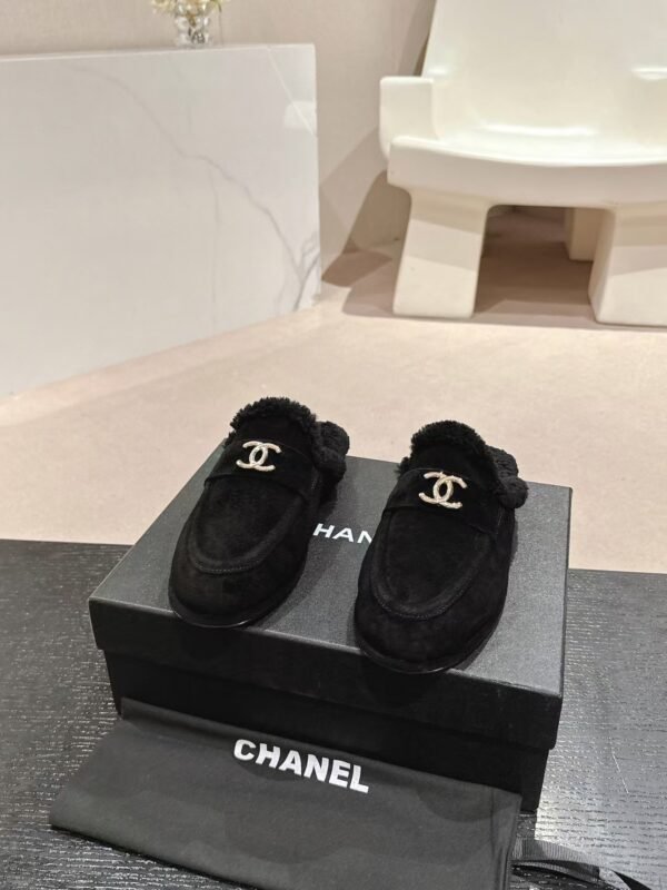 Chanel Black Fabric Quilted Embellished Slip On Loafers