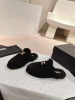 Chanel Black Fabric Quilted Embellished Slip On Loafers