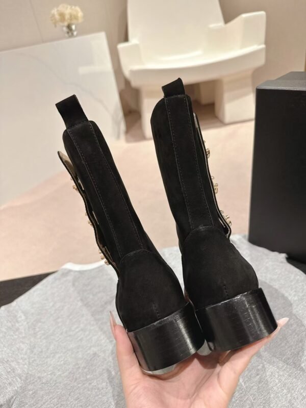 Chanel Black Suede CC Logo Ankle Boot
