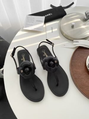 CC Leather Camellia Flower Sandals