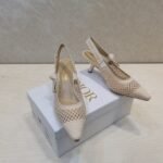 Christian Dior J’ADIOR Fabric & Ribbon Cream Slingback Pumps