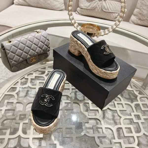 Chanel Grass Wedge Heels Sandals