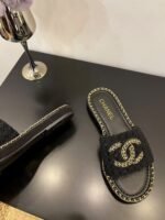 Chanel Interlocking CC Logo Leather Slingback Sandals
